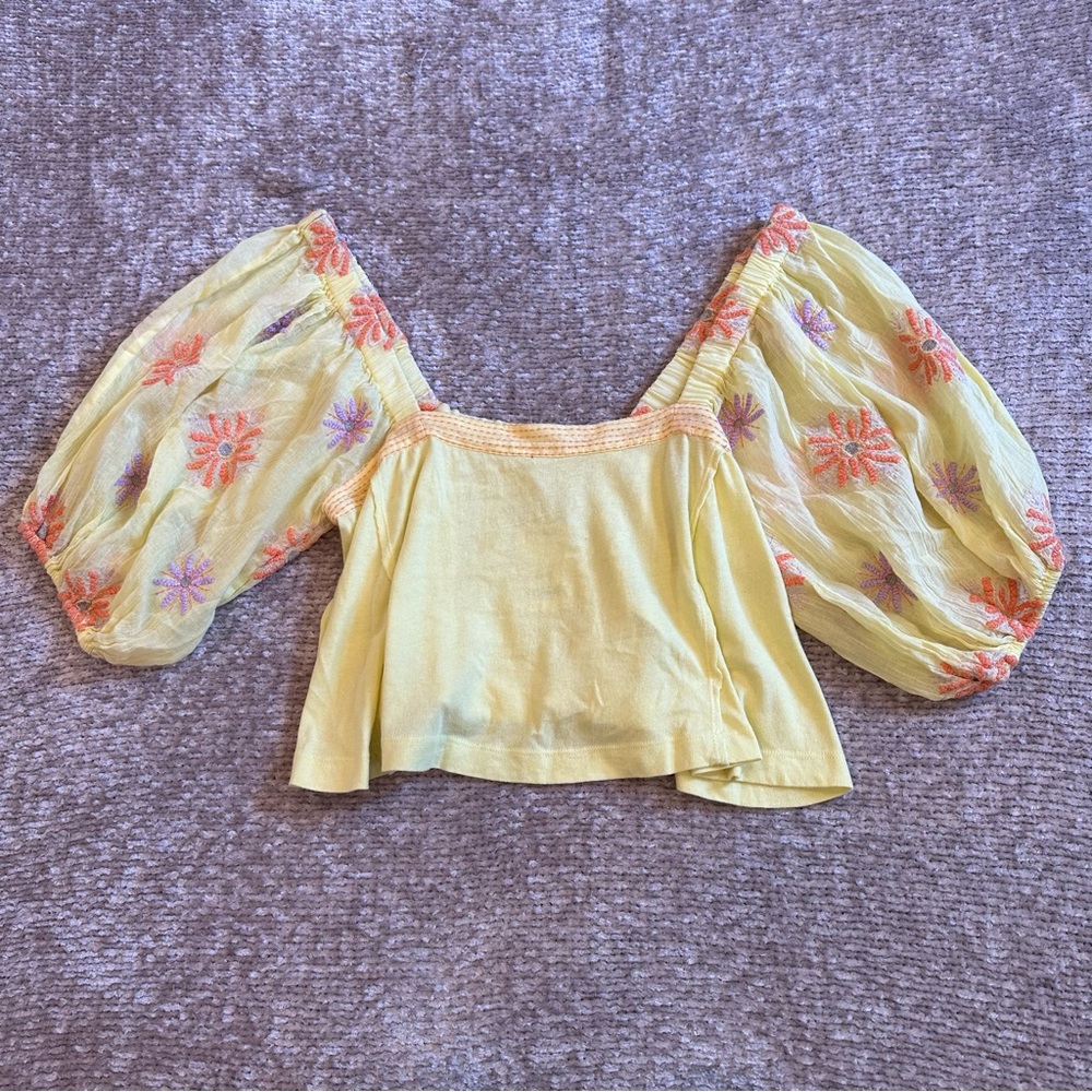 Urban Outfitters Yellow Embroidered Floral Top